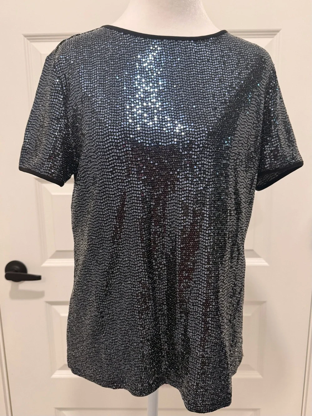 Anne Klein Classic Midnight Shimmer Sequin Top Petite Medium NWT